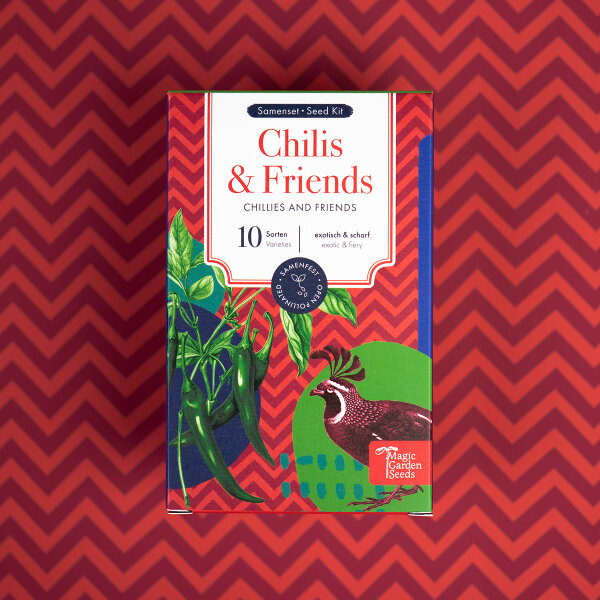 Chillis & Friends - 10 open pollinated Chilli & Herb varieties - exotic & fiery - Beginner seed kit <ai>